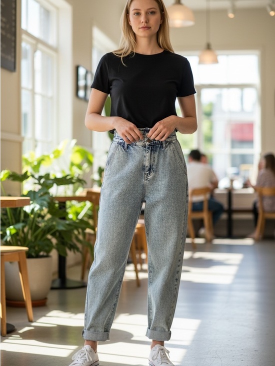 Zara Denim - Zara blue & white paperbag jeans